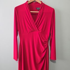 Lauren Ralph Lauren Vibrant Red Long Sleeve Dress Size 10P